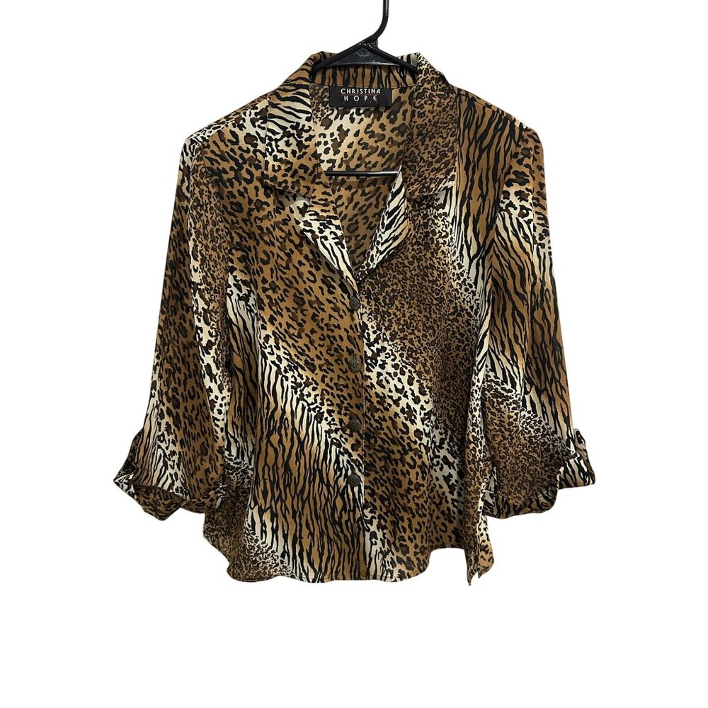 Christina Hope Petite Blouse Animal Print Size M Polyester Boho Glam Indie Retro